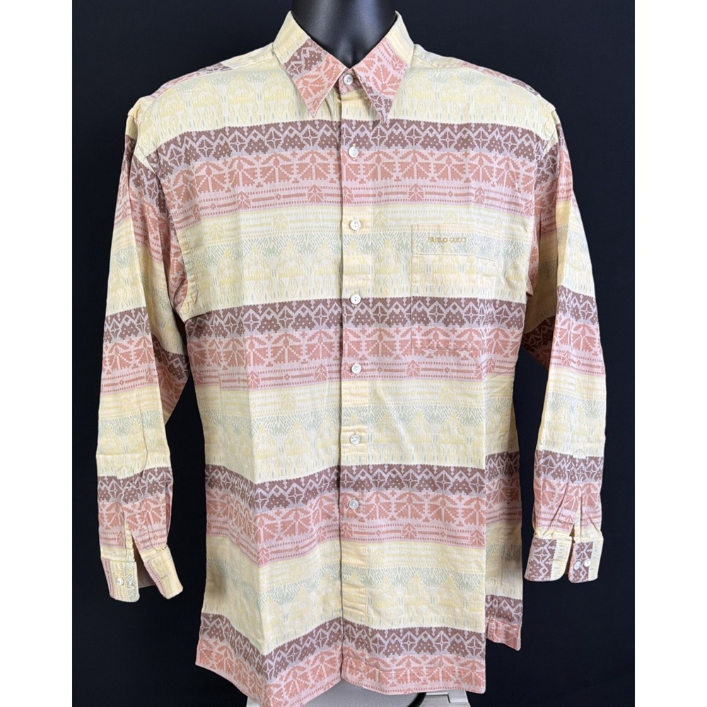 Vintage Paolo Gucci Aztec Southwestern Print Long Sleeve Button Down Mens M